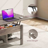 DE.SIKAIC Couchtisch Grau / Holzwerkstoff / Bauernhof 3-in-1-Multifunktions-Wohnzimmertisch Couchtisch Kaffeetisch lässt Sich in einen Esszimmertische