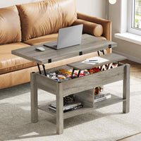 DE.SIKAIC Couchtisch Grau / Holzwerkstoff / Bauernhof 3-in-1-Multifunktions-Wohnzimmertisch Couchtisch Kaffeetisch lässt Sich in einen Esszimmertische