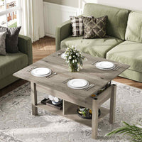 DE.SIKAIC Couchtisch Grau / Holzwerkstoff / Bauernhof 3-in-1-Multifunktions-Wohnzimmertisch Couchtisch Kaffeetisch lässt Sich in einen Esszimmertische