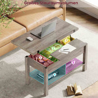 DE.SIKAIC Couchtisch Grau / Holzwerkstoff / Bauernhof 3-in-1-Multifunktions-Wohnzimmertisch Couchtisch Kaffeetisch lässt Sich in einen Esszimmertische