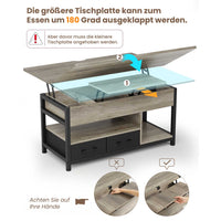 DE.SIKAIC Couchtisch Grau / Holzwerkstoff / Modern Couchtisch Höhenverstellbar 3-in-1-Multifunktions-Wohnzimmertisch mit 2 Schubladen, Grau