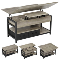 DE.SIKAIC Couchtisch Grau / Holzwerkstoff / Modern Couchtisch Höhenverstellbar 3-in-1-Multifunktions-Wohnzimmertisch mit 2 Schubladen, Grau