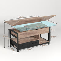 DE.SIKAIC Couchtisch Khaki / Holzwerkstoff / Modern Couchtisch Höhenverstellbar 3-in-1-Multifunktions-Wohnzimmertisch mit 2 Schubladen, Khaki