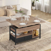 DE.SIKAIC Couchtisch Khaki / Holzwerkstoff / Modern Couchtisch Höhenverstellbar 3-in-1-Multifunktions-Wohnzimmertisch mit 2 Schubladen, Khaki