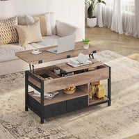 DE.SIKAIC Couchtisch Khaki / Holzwerkstoff / Modern Couchtisch Höhenverstellbar 3-in-1-Multifunktions-Wohnzimmertisch mit 2 Schubladen, Khaki