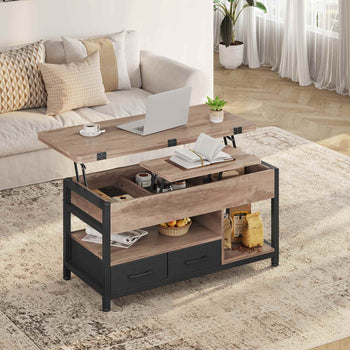 DE.SIKAIC Couchtisch Khaki / Holzwerkstoff / Modern Couchtisch Höhenverstellbar 3-in-1-Multifunktions-Wohnzimmertisch mit 2 Schubladen, Khaki