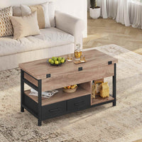 DE.SIKAIC Couchtisch Khaki / Holzwerkstoff / Modern Couchtisch Höhenverstellbar 3-in-1-Multifunktions-Wohnzimmertisch mit 2 Schubladen, Khaki
