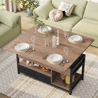 DE.SIKAIC Couchtisch Khaki / Holzwerkstoff / Modern Couchtisch Höhenverstellbar 3-in-1-Multifunktions-Wohnzimmertisch mit 2 Schubladen, Khaki