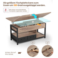 DE.SIKAIC Couchtisch Khaki / Holzwerkstoff / Modern Couchtisch Höhenverstellbar 3-in-1-Multifunktions-Wohnzimmertisch mit 2 Schubladen, Khaki