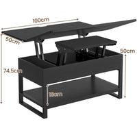 DE.SIKAIC Couchtisch Schwarz / Holzwerkstoff / Modern 3-in-1 Multifunktionaler Couchtisch Höhenverstellbar Versteckte Aufbewahrung, Offenes Fach, Als Esstisch nutzbar, Schwarz