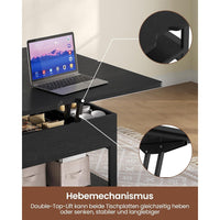 DE.SIKAIC Couchtisch Schwarz / Holzwerkstoff / Modern 3-in-1 Multifunktionaler Couchtisch Höhenverstellbar Versteckte Aufbewahrung, Offenes Fach, Als Esstisch nutzbar, Schwarz