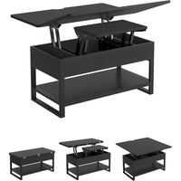 DE.SIKAIC Couchtisch Schwarz / Holzwerkstoff / Modern 3-in-1 Multifunktionaler Couchtisch Höhenverstellbar Versteckte Aufbewahrung, Offenes Fach, Als Esstisch nutzbar, Schwarz