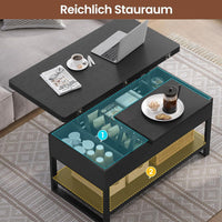 DE.SIKAIC Couchtisch Schwarz / Holzwerkstoff / Modern 3-in-1 Multifunktionaler Couchtisch Höhenverstellbar Versteckte Aufbewahrung, Offenes Fach, Als Esstisch nutzbar, Schwarz