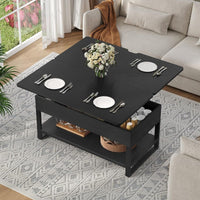 DE.SIKAIC Couchtisch Schwarz / Holzwerkstoff / Modern 3-in-1 Multifunktionaler Couchtisch Höhenverstellbar Versteckte Aufbewahrung, Offenes Fach, Als Esstisch nutzbar, Schwarz