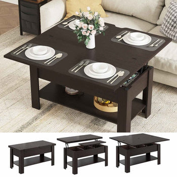 DE.SIKAIC Couchtisch Schwarz / Holzwerkstoff / Modern Couchtisch Höhenverstellbar 3-in-1-Multifunktions-Wohnzimmertisch Kaffeetisch Als Esstisch nutzbar, Schwarz