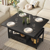 DE.SIKAIC Couchtisch Schwarz / Holzwerkstoff / Modern Couchtisch Höhenverstellbar 3-in-1-Multifunktions-Wohnzimmertisch mit 2 Schubladen, Schwarz