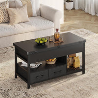 DE.SIKAIC Couchtisch Schwarz / Holzwerkstoff / Modern Couchtisch Höhenverstellbar 3-in-1-Multifunktions-Wohnzimmertisch mit 2 Schubladen, Schwarz