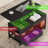 DE.SIKAIC Couchtisch Schwarz / Holzwerkstoff / Modern Couchtisch Höhenverstellbar 3-in-1-Multifunktions-Wohnzimmertisch mit 2 Schubladen, Schwarz