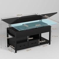 DE.SIKAIC Couchtisch Schwarz / Holzwerkstoff / Modern Couchtisch Höhenverstellbar 3-in-1-Multifunktions-Wohnzimmertisch mit 2 Schubladen, Schwarz