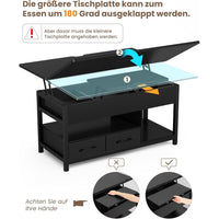 DE.SIKAIC Couchtisch Schwarz / Holzwerkstoff / Modern Couchtisch Höhenverstellbar 3-in-1-Multifunktions-Wohnzimmertisch mit 2 Schubladen, Schwarz