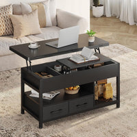 DE.SIKAIC Couchtisch Schwarz / Holzwerkstoff / Modern Couchtisch Höhenverstellbar 3-in-1-Multifunktions-Wohnzimmertisch mit 2 Schubladen, Schwarz