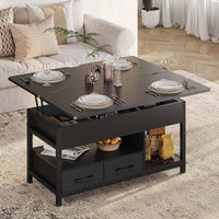 DE.SIKAIC Couchtisch Schwarz / Holzwerkstoff / Modern Couchtisch Höhenverstellbar 3-in-1-Multifunktions-Wohnzimmertisch mit 2 Schubladen, Schwarz