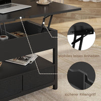 DE.SIKAIC Couchtisch Schwarz / Holzwerkstoff / Modern Couchtisch Höhenverstellbar 3-in-1-Multifunktions-Wohnzimmertisch mit 2 Schubladen, Schwarz