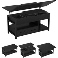 DE.SIKAIC Couchtisch Schwarz / Holzwerkstoff / Modern Couchtisch Höhenverstellbar 3-in-1-Multifunktions-Wohnzimmertisch mit 2 Schubladen, Schwarz