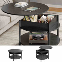 DE.SIKAIC Couchtisch Schwarz / Holzwerkstoff / Modern Couchtisch Rund Höhenverstellbarer Kaffeetisch Wohnzimmertisch mit Verstecktem Stauraum Schwarz