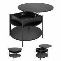 DE.SIKAIC Couchtisch Schwarz / Holzwerkstoff / Modern Couchtisch Rund Höhenverstellbarer Kaffeetisch Wohnzimmertisch mit Verstecktem Stauraum Schwarz