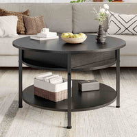 DE.SIKAIC Couchtisch Schwarz / Holzwerkstoff / Modern Couchtisch Rund Höhenverstellbarer Kaffeetisch Wohnzimmertisch mit Verstecktem Stauraum Schwarz