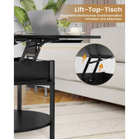 DE.SIKAIC Couchtisch Schwarz / Holzwerkstoff / Modern Couchtisch Rund Höhenverstellbarer Kaffeetisch Wohnzimmertisch mit Verstecktem Stauraum Schwarz