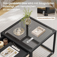 DE.SIKAIC Couchtisch Schwarz / Holzwerkstoff / Modern Moderne schwarze Couchtisch 2er Set | DIY Glastisch mit Schubladen | Für Wohnzimmer, Balkon und Büro