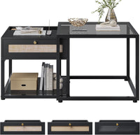 DE.SIKAIC Couchtisch Schwarz / Holzwerkstoff / Modern Moderne schwarze Couchtisch 2er Set | DIY Glastisch mit Schubladen | Für Wohnzimmer, Balkon und Büro