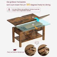 DE.SIKAIC Couchtisch Vintagebraun / Holzwerkstoff / Bauernhof 3-in-1-Multifunktions-Wohnzimmertisch Couchtisch Kaffeetisch lässt Sich in einen Esszimmertische (Vintagebraun)