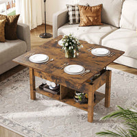 DE.SIKAIC Couchtisch Vintagebraun / Holzwerkstoff / Bauernhof 3-in-1-Multifunktions-Wohnzimmertisch Couchtisch Kaffeetisch lässt Sich in einen Esszimmertische (Vintagebraun)