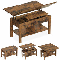 DE.SIKAIC Couchtisch Vintagebraun / Holzwerkstoff / Bauernhof 3-in-1-Multifunktions-Wohnzimmertisch Couchtisch Kaffeetisch lässt Sich in einen Esszimmertische (Vintagebraun)