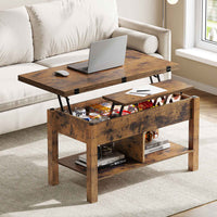 DE.SIKAIC Couchtisch Vintagebraun / Holzwerkstoff / Bauernhof 3-in-1-Multifunktions-Wohnzimmertisch Couchtisch Kaffeetisch lässt Sich in einen Esszimmertische (Vintagebraun)
