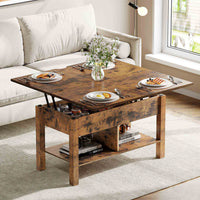 DE.SIKAIC Couchtisch Vintagebraun / Holzwerkstoff / Bauernhof 3-in-1-Multifunktions-Wohnzimmertisch Couchtisch Kaffeetisch lässt Sich in einen Esszimmertische (Vintagebraun)