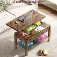 DE.SIKAIC Couchtisch Vintagebraun / Holzwerkstoff / Bauernhof 3-in-1-Multifunktions-Wohnzimmertisch Couchtisch Kaffeetisch lässt Sich in einen Esszimmertische (Vintagebraun)