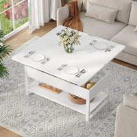 DE.SIKAIC Couchtisch Weiß / Holzwerkstoff / Modern 3-in-1 Multifunktionaler Couchtisch Höhenverstellbar Versteckte Aufbewahrung, Offenes Fach, Als Esstisch nutzbar, Weiß