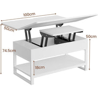 DE.SIKAIC Couchtisch Weiß / Holzwerkstoff / Modern 3-in-1 Multifunktionaler Couchtisch Höhenverstellbar Versteckte Aufbewahrung, Offenes Fach, Als Esstisch nutzbar, Weiß