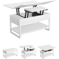 DE.SIKAIC Couchtisch Weiß / Holzwerkstoff / Modern 3-in-1 Multifunktionaler Couchtisch Höhenverstellbar Versteckte Aufbewahrung, Offenes Fach, Als Esstisch nutzbar, Weiß