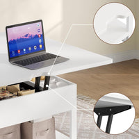 DE.SIKAIC Couchtisch Weiß / Holzwerkstoff / Modern 3-in-1 Multifunktionaler Couchtisch Höhenverstellbar Versteckte Aufbewahrung, Offenes Fach, Als Esstisch nutzbar, Weiß