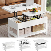 DE.SIKAIC Couchtisch Weiß / Holzwerkstoff / Modern 3-in-1 Multifunktionaler Couchtisch Höhenverstellbar Versteckte Aufbewahrung, Offenes Fach, Als Esstisch nutzbar, Weiß