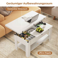 DE.SIKAIC Couchtisch Weiß / Holzwerkstoff / Modern Couchtisch Höhenverstellbar 3-in-1-Multifunktions-Wohnzimmertisch Kaffeetisch Als Esstisch nutzbar, Weiß
