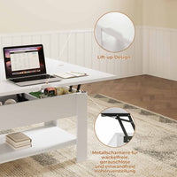 DE.SIKAIC Couchtisch Weiß / Holzwerkstoff / Modern Couchtisch Höhenverstellbar 3-in-1-Multifunktions-Wohnzimmertisch Kaffeetisch Als Esstisch nutzbar, Weiß