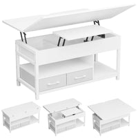 DE.SIKAIC Couchtisch Weiß / Holzwerkstoff / Modern Couchtisch Höhenverstellbar 3-in-1-Multifunktions-Wohnzimmertisch mit 2 Schubladen, Weiß