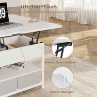 DE.SIKAIC Couchtisch Weiß / Holzwerkstoff / Modern Couchtisch Höhenverstellbar 3-in-1-Multifunktions-Wohnzimmertisch mit 2 Schubladen, Weiß