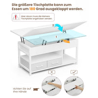 DE.SIKAIC Couchtisch Weiß / Holzwerkstoff / Modern Couchtisch Höhenverstellbar 3-in-1-Multifunktions-Wohnzimmertisch mit 2 Schubladen, Weiß